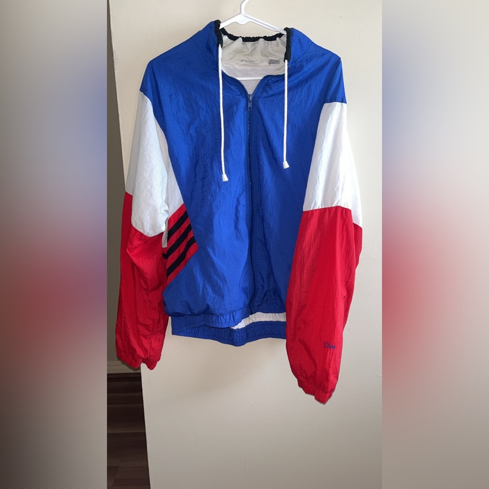 Men’s medium Dior designer full zip jacket athletic track  coat vintage red blue